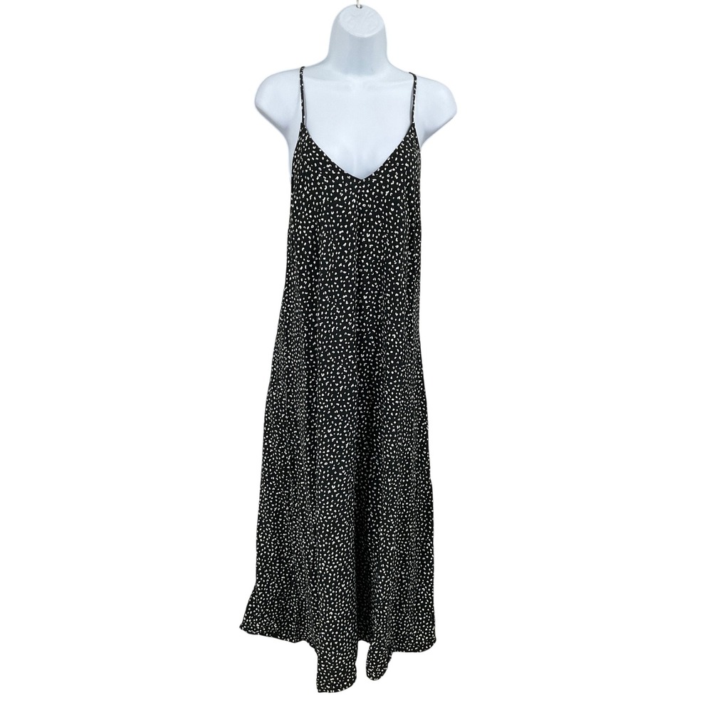 Old Navy Sundress Womens L Black Leopard Spot Boho Summer V-Neck Midi